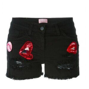 GIAMBA Paris Distressed Appliqué Denim Shorts In Black